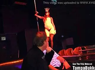 Small tits gangbang heats up strip club!
