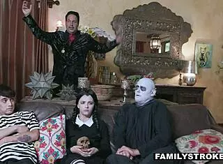 in the addams stepfamily, kate bloom and audrey noir get hardcore fucked while moaning loudly as sluts