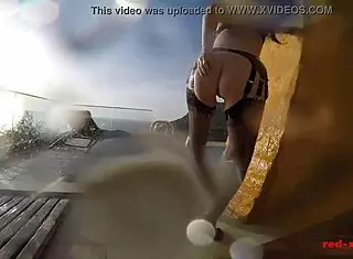 Sexy Mature European Redhead Masturbates with Dildo Outside by the Pool