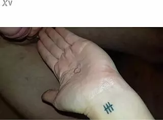 blonde milf wife at home licking and swallowing cum after handjob