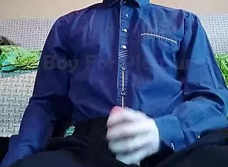 cute teen boy with monster cock moans during cumshot on clothes for pleasure