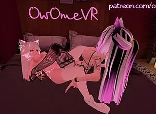 in vrchat, two girls engage in intense lesbian scissoring with loud moans