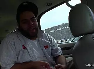 Oiled brunette bends over for big white cock to stretch her pussy