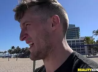 Skinny teen 18+ trixie tao with brick danger on street