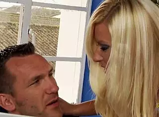 Seductive blonde MILF uses her figure to get his monster cock ready for action!