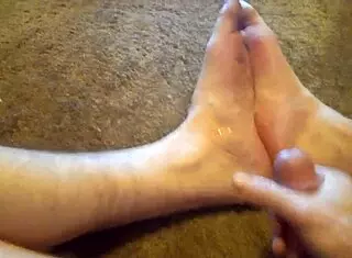 Hairy Gay Amateur Solo Fetish: Barefoot Feet Covered In Cumshot From Cock