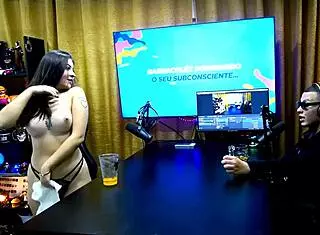 She Showed How She Likes It On The Podcast Table In Sheer Red Lingerie - Andriza Haack