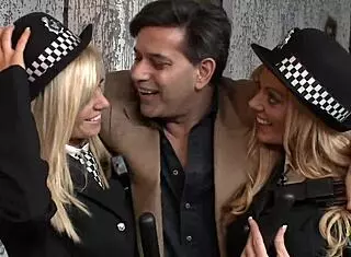 naughty guy bribes sexy blonde cops with his dick in uniform