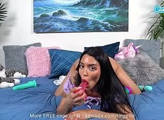 Cute brunette teen 18+ boldly stuffs her pussy with multiple toys on webcam, reaching intense orgasm in lingerie