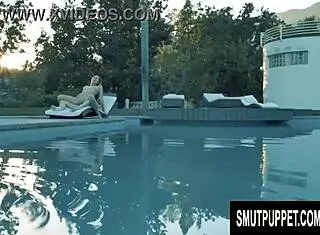 brunette anastasia black rides boyfriend's dick by the pool