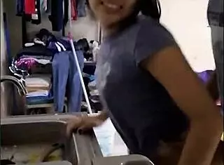 good woman serves her man sex while washing dishes!