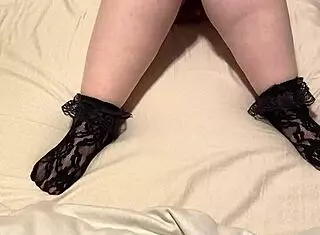 White pantyhose and black lace socks masturbation 😍