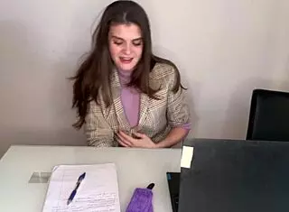 Hot stepmom seduces stepson in office, shows milky nipples and gives big cock handjob 😍