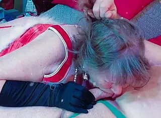 granny carmen gives hot holiday blowjob with deepthroat