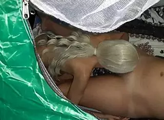 I peep on lesbian girls licking to orgasm in tent