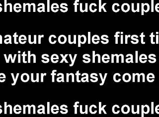 Hot Latina transsexual gives blowjob to couple