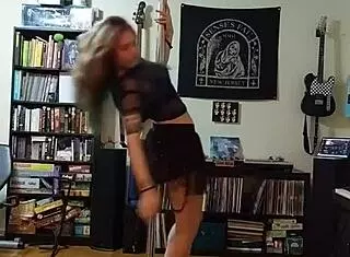 Black Skirt And Heels Strip!