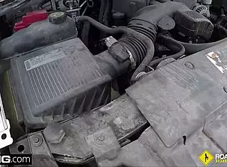 Stacy gives blowjob to mechanic in public car backseat! 😏