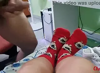 My Girlfriend Seduces Me With Shoes And Red Socks For Footjob Cumshot!
