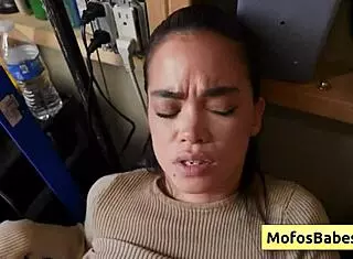 sexy horny teen brunette angelina moon gets her shaved pussy pounded by logan xander's big white cock