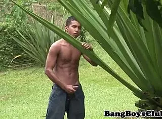A stud deepthroats before getting drilled in the ass outdoors with friends watching
