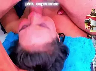 Milf swallows friend's cock upside down.