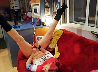 gemma gomory becomes harley quinn in cosplay sex with toys and cum