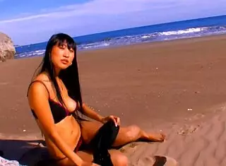 Sharon Lee Stripping! Hot Asian Pornstar at Beach