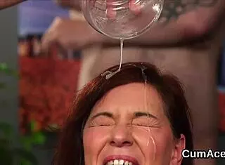 Naughty Bombshell Swallows Every Drop of Cumshot on Face