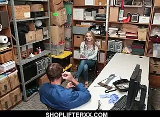 Young Blonde Shoplifter Bounces On Guard's Cock