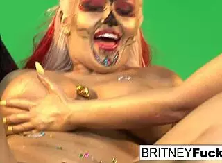 gold painted lesbian babes fuck each other passionately