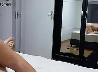 Brunette Gives Stepson Blowjob with Hairy Pussy