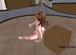Teen 18+ girl in 3d animation masturbates with carrot on floor