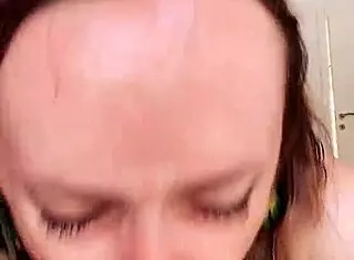 Hairy pussy rides dildo with big natural tits