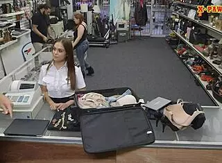 I spied on the latina stewardess getting fucked at the pawnshop with hidden cam