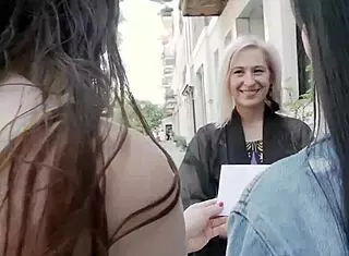 Lesbians kiss and finger before deep strapon penetration in doggystyle to orgasm.