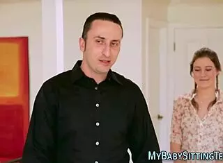 The young teen babysitter feels intense pleasure while riding, giving blowjobs and handjobs in this hardcore scene