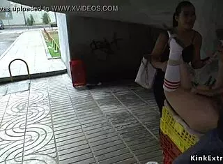 Blonde gets bound and flashed in public downtown