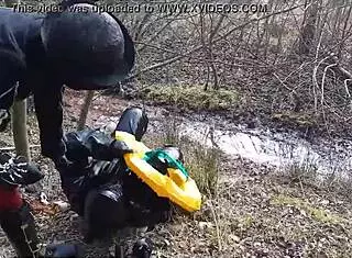 Brutal Femdom in Latex Outdoor with Rich German Mud Play