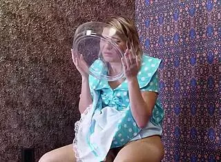 That blonde babe is getting her throat fucked rough with domination and choking