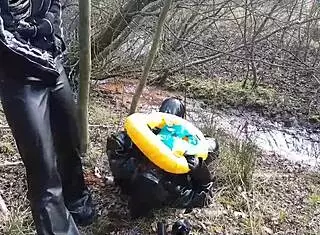Brutal Femdom in Latex Outdoor with Rich German Mud Play