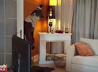 hot latina gets anal fucked by college boyfriend after halloween prank