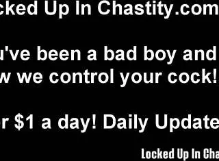 Two princesses lock you in chastity for humiliation