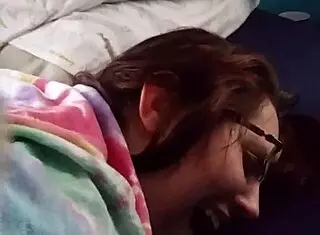 Husband fingers his nerdy wife's tight pussy and ass