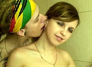 18-year-old girl gives blowjob and has doggy-style sex in the bath