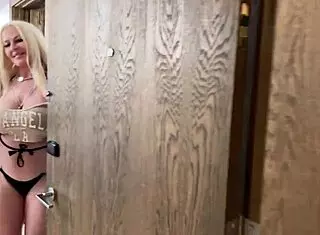 Blonde milf with shaved pussy invites you to her hotel room for hard sex.