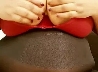 Andhra Indian girl plays with her chubby boobs, so fat and tits, I can't believe it!