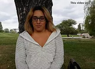 Blonde flashes small tits and shaved pussy outdoors for cash