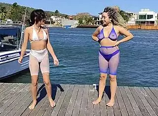 Brunette milf dances with big tits, leading to oral and cumshot with friend