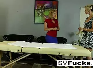 hot sarah gets a DEEP TISSUE MASSAGE from krissy in steamy session